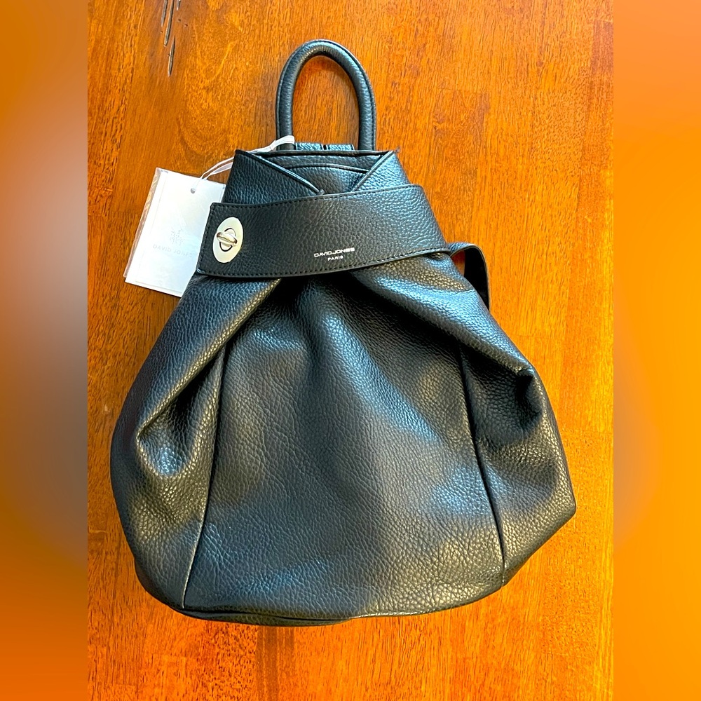 David Jones Paris Black Turn Lock Clasp Zipper Backpack